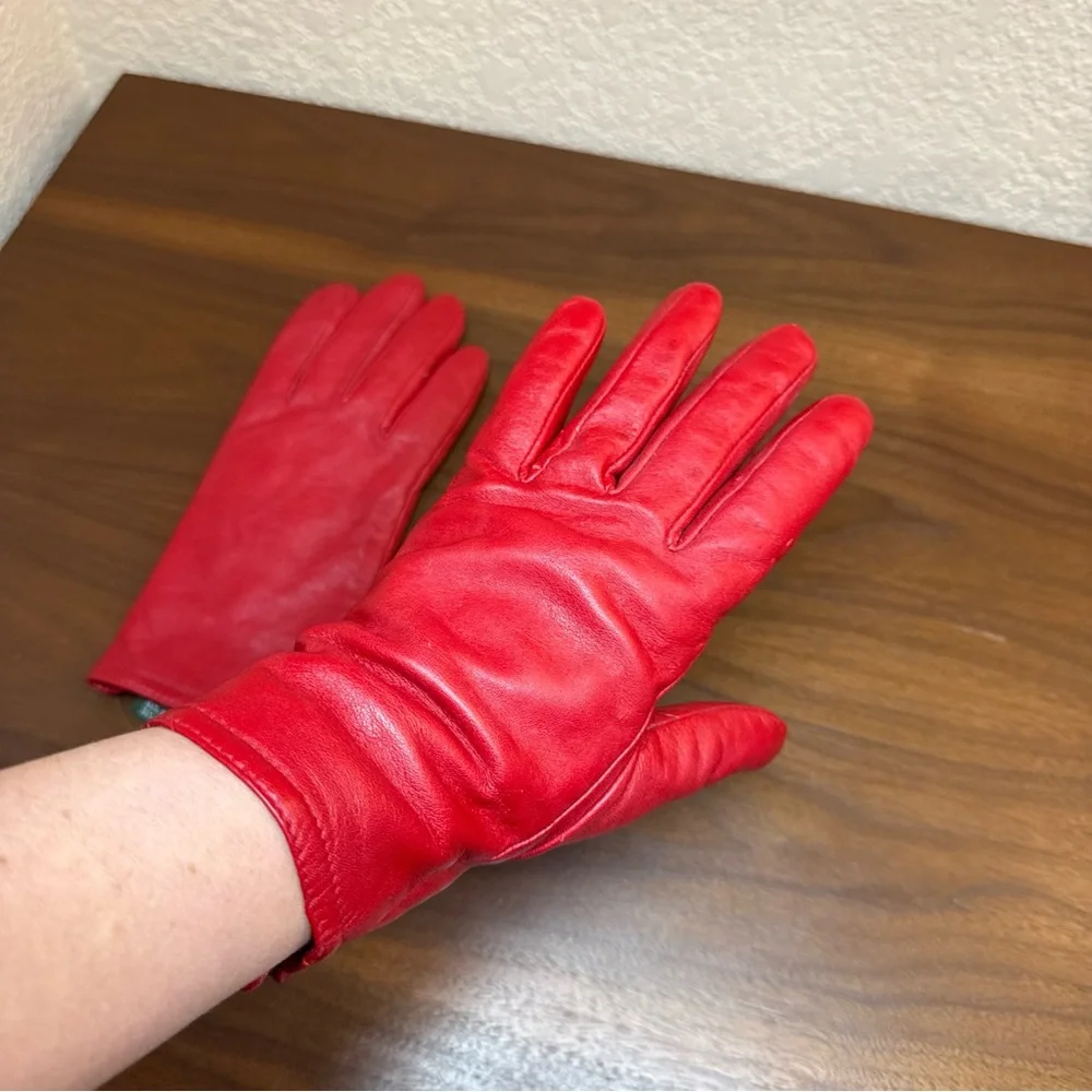 Thinsulate Women’s Genuine Leather Gloves Sz L/XL Red‎ Lined Driving Classic